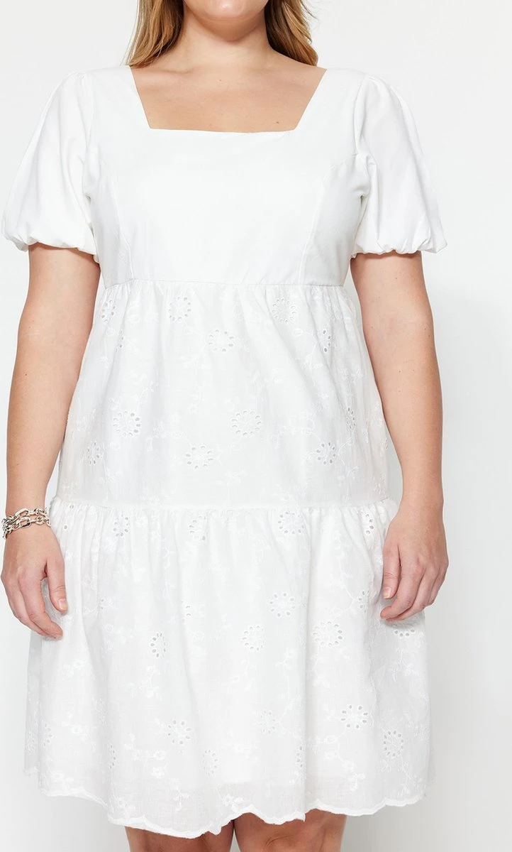 Trendyol Vrouwen Ballon Mouw Vierkante Kraag Schaatser Grote Maten Jurk 7 Trendyol Vrouwen Ballon Mouw Vierkante Kraag Schaatser Grote Maten Jurk - Afbeelding 5