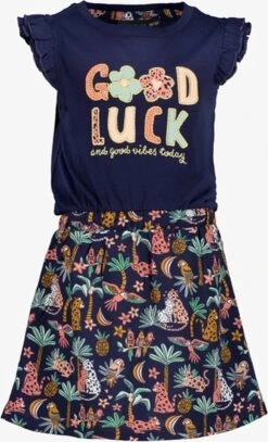 TwoDay Meisjes Jurk Met Jungle Print En Scrunchie - Blauw - Maat 122/128