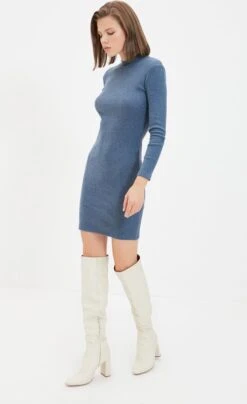 Trendyol Vrouwen Standaard Mouw Staande Kraag Bodycon Jurk -Trendyo Trendy Winkel 734x1200 4