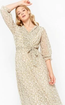 LOLALIZA Maxi-jurk Met Luipaardprint - Licht Groen - Maat 42