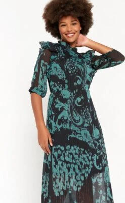 LOLALIZA Lange Jurk Met Ruches - Groen - Maat 42 -Trendyo Trendy Winkel 743x1200 5