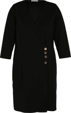 Promiss Halflange, Effen Jurk Met Valse Wikkelkraag En Decoratieve Knopen -Trendyo Trendy Winkel 752x1200 2