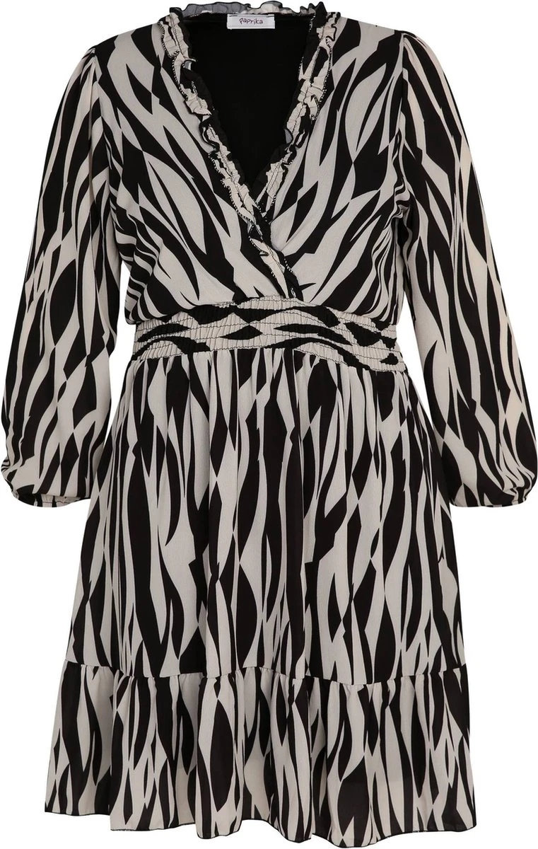 Paprika Korte Jurk Met Grafische Print, Fronsjes En Smokwerk 4 Paprika Korte Jurk Met Grafische Print, Fronsjes En Smokwerk - Afbeelding 2