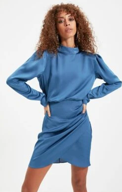 Trendyol Vrouwen Standaard Mouw Staande Kraag Omslag Jurk -Trendyo Trendy Winkel 765x1200 4