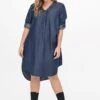 Only Carmakoma Carsema Jurk Blauw/ Jeans Maat 44