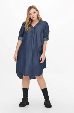 Only Carmakoma Carsema Jurk Blauw/ Jeans Maat 44