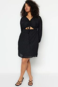 Trendyol Vrouwen Ballon Mouw V-hals Schaatser Grote Maten Jurk -Trendyo Trendy Winkel 797x1200 12