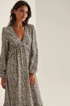 Na-kd Maxi-jurk Met Ballonmouwen En Ruches- Maat EU 40