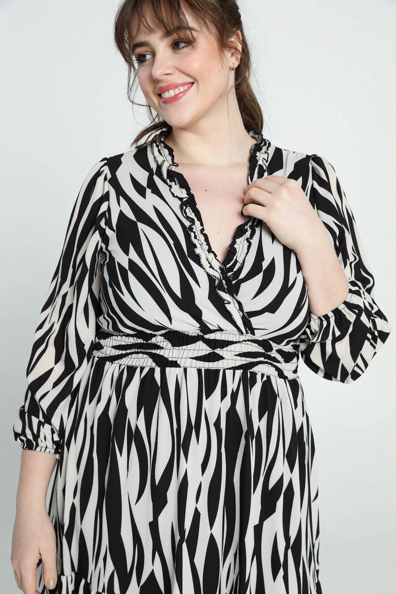 Paprika Korte Jurk Met Grafische Print, Fronsjes En Smokwerk 7 Paprika Korte Jurk Met Grafische Print, Fronsjes En Smokwerk - Afbeelding 5