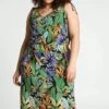 Paprika Lange Jurk In Viscose Met Hawai Print En Smalle Schouderbandjes
