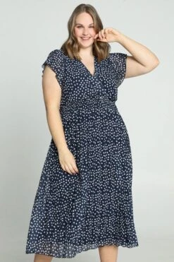 Paprika Lange Plisséjurk Met Hartjesmotief En Smokwerk