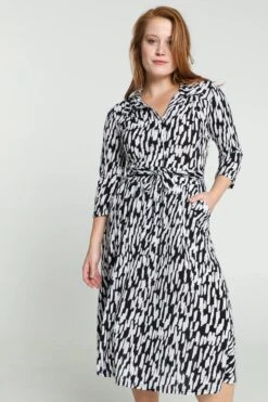Cassis Lange Jurk Met Grafisch Motief