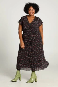 Paprika Lange Plisséjurk Met Tulpenmotief