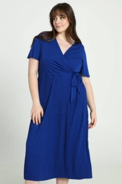 Promiss Lange, Effen Plisséjurk Met Valse Wikkelkraag