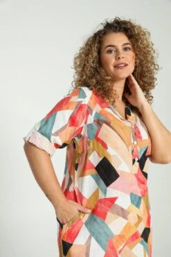 Paprika Korte, Linnen Jurk Met Grafisch Motief -Trendyo Trendy Winkel 799x1200 349