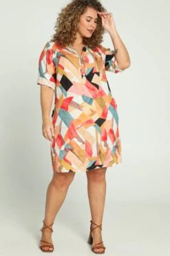 Paprika Korte, Linnen Jurk Met Grafisch Motief -Trendyo Trendy Winkel 799x1200 351
