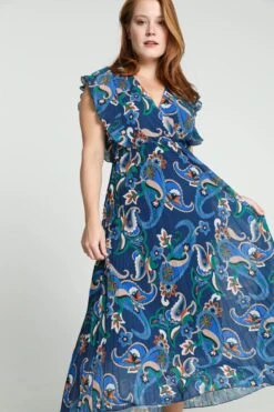 Cassis Lange Plisséjurk Met Gebloemde Kasjmierprint