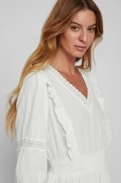 Vila Jurk Viakacia 3/4 V-neck Short Dress/wc 14083703 Cloud Dancer Dames Maat - 44 -Trendyo Trendy Winkel 800x1200 1089