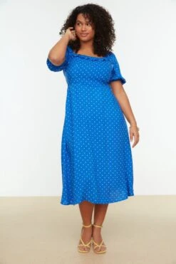 Trendyol Vrouwen Gepofte/ruche Mouw Vierkante Kraag A-lijn Plus Size Jurk -Trendyo Trendy Winkel 800x1200 1122