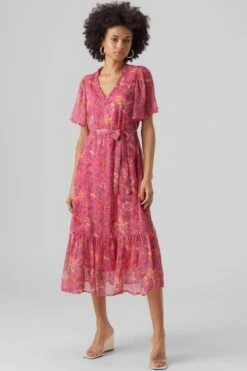 Vero Moda Jurk Vmsilo Ss 7/8 Dress Wvn Btq 10286028 Pink Yarrow/silo Dames Maat - XS -Trendyo Trendy Winkel 800x1200 1128