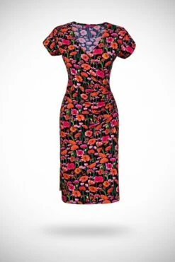 Tricot Wrap Jurk Korte Mouw Poppy Black