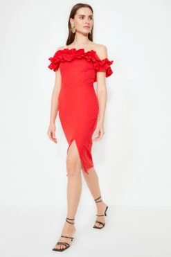 Trendyol Vrouwen Gepofte/ruche Mouw Carmen Kraag Bodycon Jurk -Trendyo Trendy Winkel 800x1200 1448