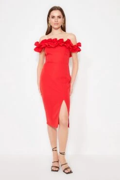 Trendyol Vrouwen Gepofte/ruche Mouw Carmen Kraag Bodycon Jurk -Trendyo Trendy Winkel 800x1200 1449