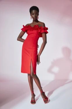 Trendyol Vrouwen Gepofte/ruche Mouw Carmen Kraag Bodycon Jurk -Trendyo Trendy Winkel 800x1200 1451