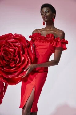 Trendyol Vrouwen Gepofte/ruche Mouw Carmen Kraag Bodycon Jurk -Trendyo Trendy Winkel 800x1200 1453