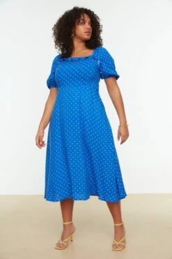 Trendyol Vrouwen Gepofte/ruche Mouw Vierkante Kraag A-lijn Plus Size Jurk -Trendyo Trendy Winkel 800x1200 1579