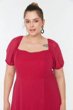 Trendyol Vrouwen Ballon Mouw Vierkante Kraag A-lijn Grote Maten Jurk -Trendyo Trendy Winkel 800x1200 1587