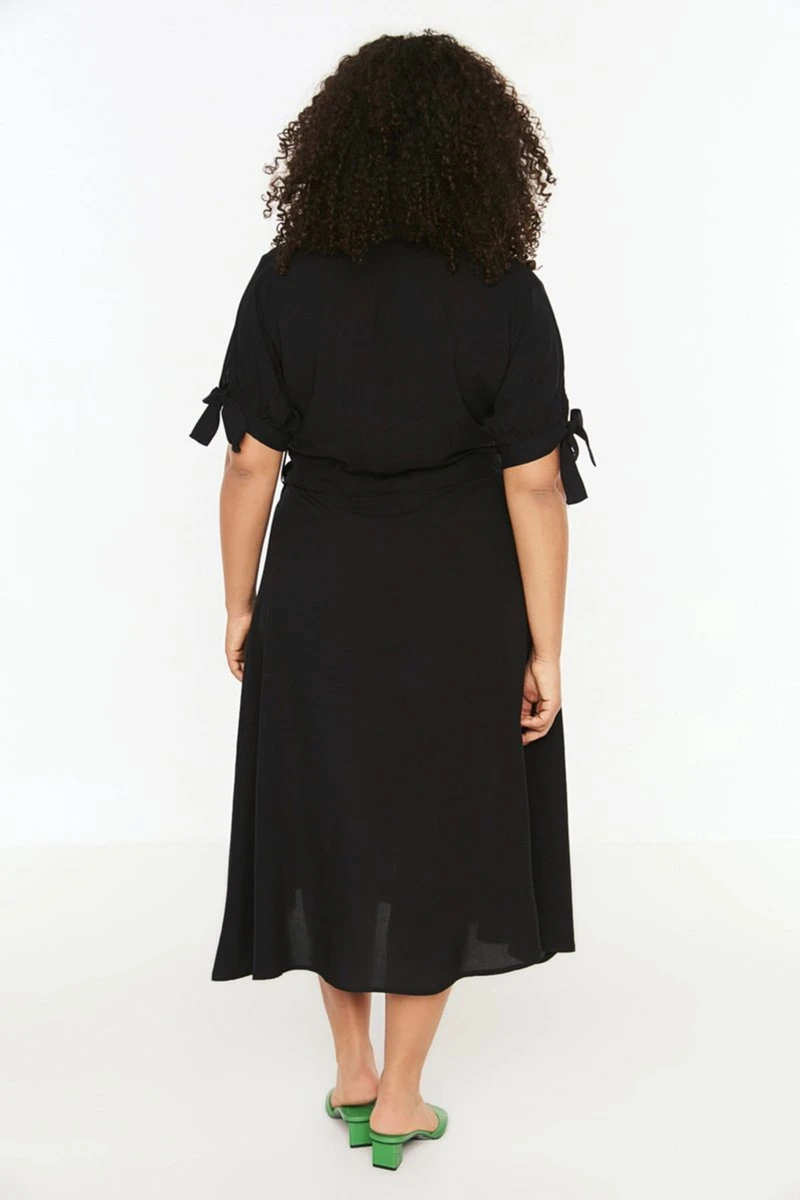 Trendyol Vrouwen Gepofte/ruche Mouw V-hals Basis Grote Maten Jurk 5 Trendyol Vrouwen Gepofte/ruche Mouw V-hals Basis Grote Maten Jurk - Afbeelding 3