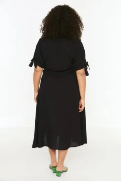 Trendyol Vrouwen Gepofte/ruche Mouw V-hals Basis Grote Maten Jurk -Trendyo Trendy Winkel 800x1200 1652