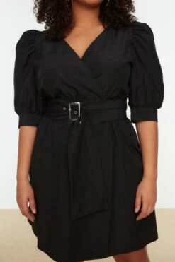 Trendyol Vrouwen Gepofte/ruche Mouw V-hals Omslag Plus Size Jurk -Trendyo Trendy Winkel 800x1200 1709