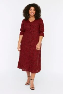 Trendyol Vrouwen Gepofte/ruche Mouw V-hals Overhemdjurk Plus Size Jurk -Trendyo Trendy Winkel 800x1200 1732