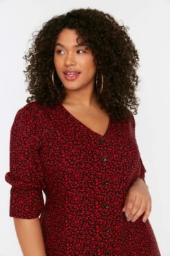 Trendyol Vrouwen Gepofte/ruche Mouw V-hals Overhemdjurk Plus Size Jurk -Trendyo Trendy Winkel 800x1200 1733