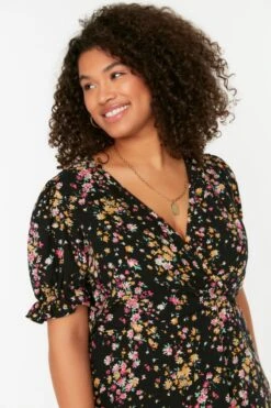 Trendyol Vrouwen Ballon Mouw V-hals A-lijn Plus Size Jurk -Trendyo Trendy Winkel 800x1200 1735