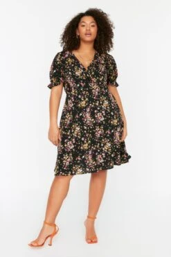 Trendyol Vrouwen Ballon Mouw V-hals A-lijn Plus Size Jurk -Trendyo Trendy Winkel 800x1200 1737