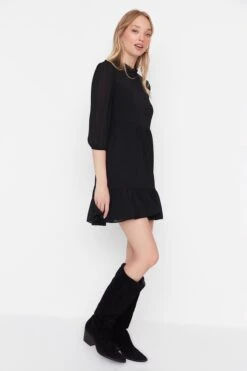 Trendyol Vrouwen Ballon Mouw Staande Kraag Verschuiving Jurk -Trendyo Trendy Winkel 800x1200 363