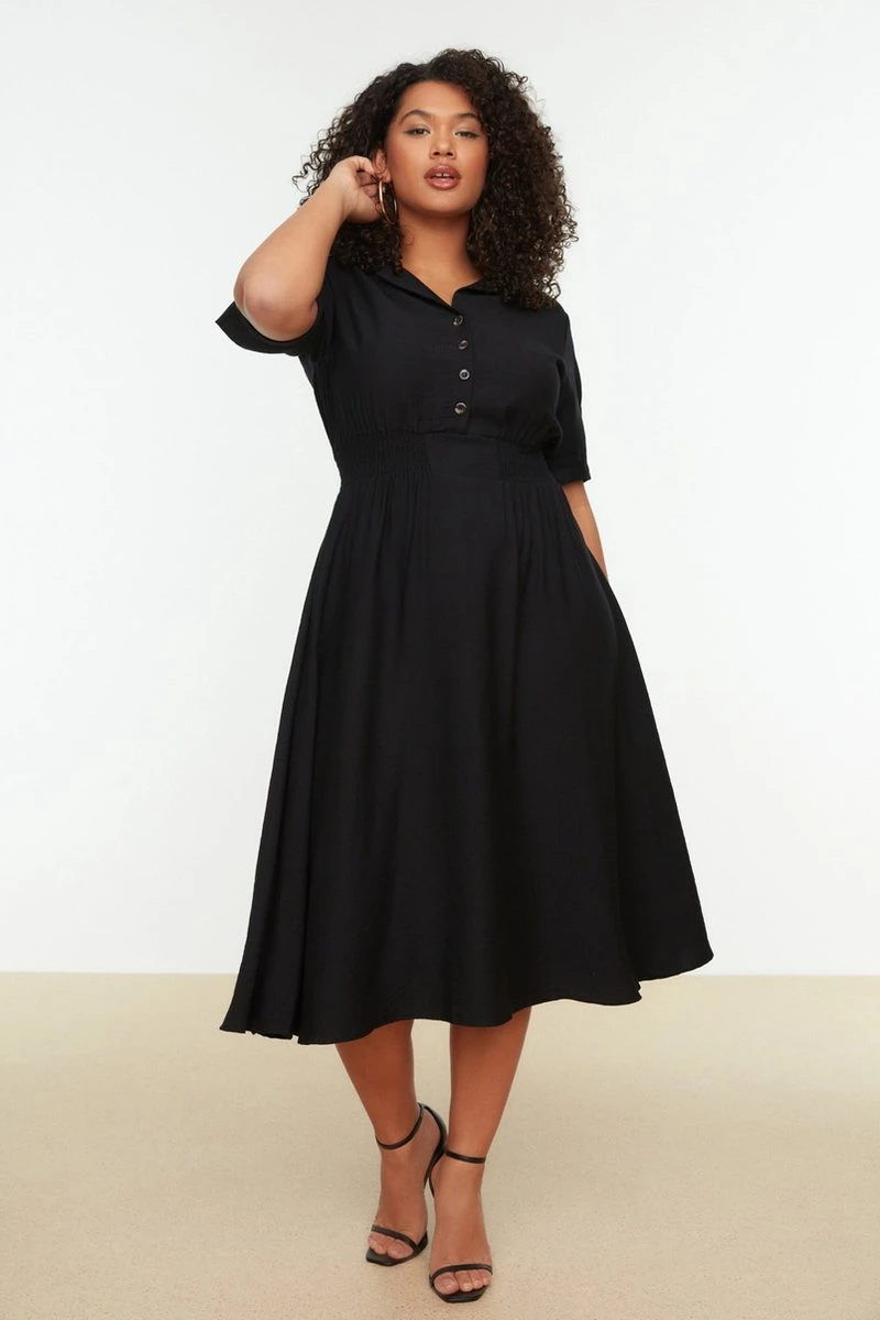 Trendyol Vrouwen Standaard Mouw Kraag A-lijn Plus Size Jurk 3 Trendyol Vrouwen Standaard Mouw Kraag A-lijn Plus Size Jurk
