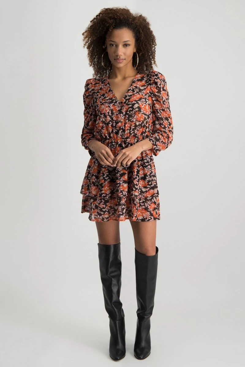 Colourful Rebel Ivy Flower Jurk Oranje Dames - Wijduitlopende Fit - Polyester - M 3 Colourful Rebel Ivy Flower Jurk Oranje Dames - Wijduitlopende Fit - Polyester - M