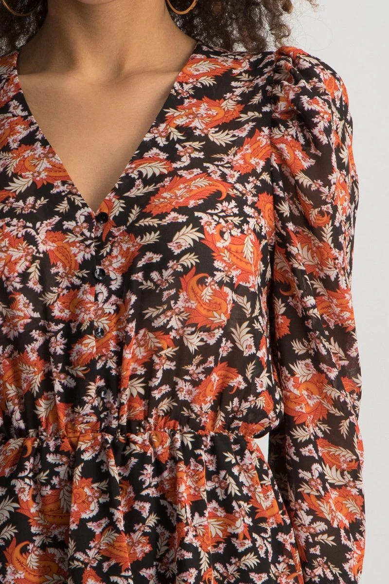 Colourful Rebel Ivy Flower Jurk Oranje Dames - Wijduitlopende Fit - Polyester - M 5 Colourful Rebel Ivy Flower Jurk Oranje Dames - Wijduitlopende Fit - Polyester - M - Afbeelding 3