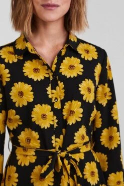 Pieces Jurk Pcjapril 3/4 Ankle Dress D2d Bc 17135407 Black/sunflower Dames Maat - S -Trendyo Trendy Winkel 800x1200 671