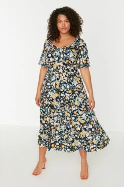 Trendyol Vrouwen Fluit Mouw V-hals Basis Grote Maten Jurk -Trendyo Trendy Winkel 800x1200 709