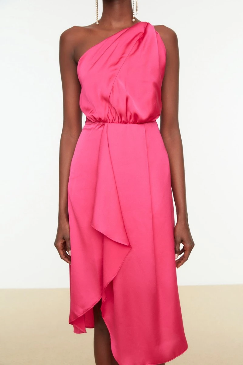 Trendyol Vrouwen Een Schouder Asymmetrische Kraag Omslag Jurk 7 Trendyol Vrouwen Een Schouder Asymmetrische Kraag Omslag Jurk - Afbeelding 5