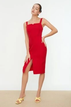 Trendyol Vrouwen Standaard Mouw Vierkante Kraag Bodycon Jurk