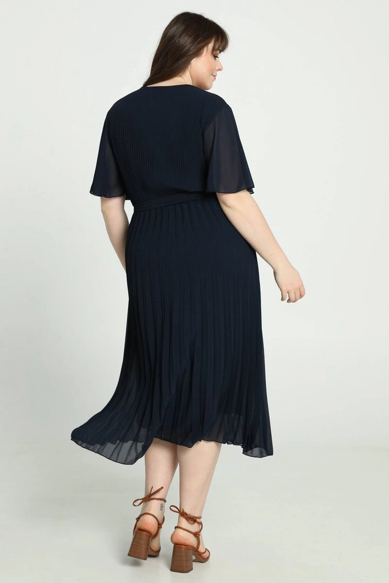 Promiss Halflange, Effen Plisséjurk Met Valse Wikkelkraag 11 Promiss Halflange, Effen Plisséjurk Met Valse Wikkelkraag - Afbeelding 9