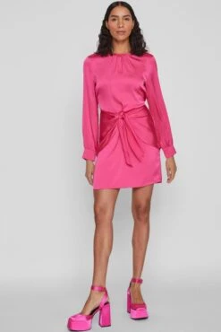 Vila Jurk Viannes O-neck L/s Short Dress/dc 14083842 Pink Yarrow Dames Maat - 38 -Trendyo Trendy Winkel 801x1200 66