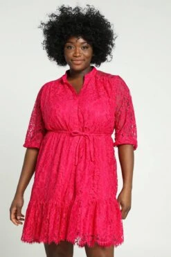 Paprika Korte, Effen Jurk Met Kant