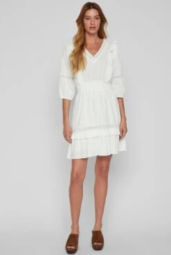 Vila Jurk Viakacia 3/4 V-neck Short Dress/wc 14083703 Cloud Dancer Dames Maat - 44 -Trendyo Trendy Winkel 804x1200 10